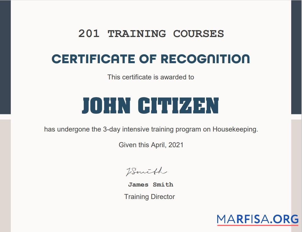 Realistic USA Training Course cert template